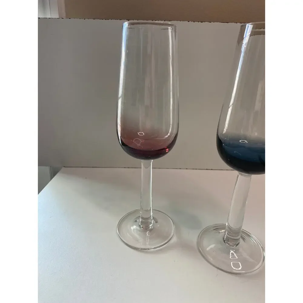 Vintage Champagne glasses red and blue, set of 2